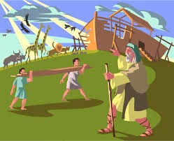 Noah Builds Ark Biblical Story - Vector Image
