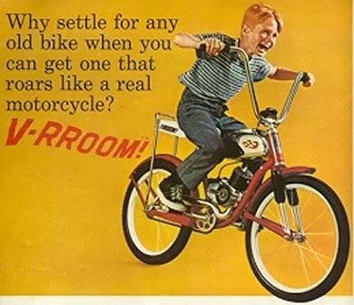 This may contain: an old advertisement for v - room bicycles with a man riding on the front wheel