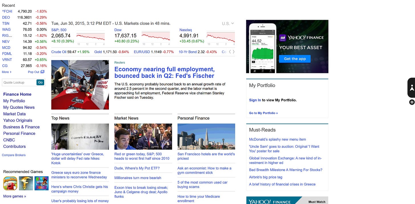 Yahoo Finance in 2015