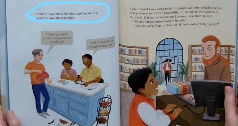 Image of page of That's Betty! with circled text "I told my dads about my idea, and one of them wasn't so sure about it either"