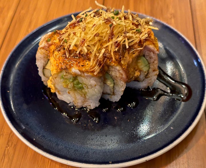 Left to right, top to bottom: Maketto Fried Chicken, TNT Conchas Gunkan, Ganyaki Bombastic, Cangri Maki half roll, and Aisu Kurimu soft-serve