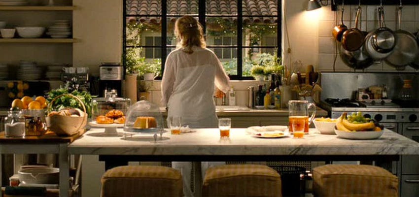 film still of an iconic Nancy Meyers kitchen