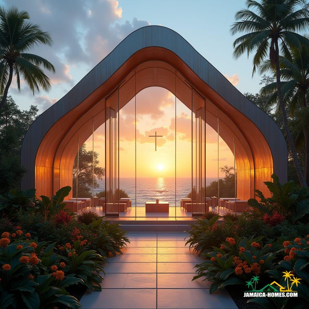 A spectacular glass-walled chapel in Negril, perched above the cliffs