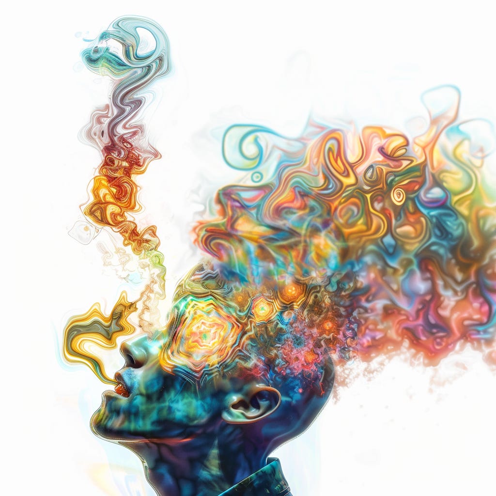 man with psychedelic smoke coming out of mouth and head man with psychedelic smoke coming out of mouth and head