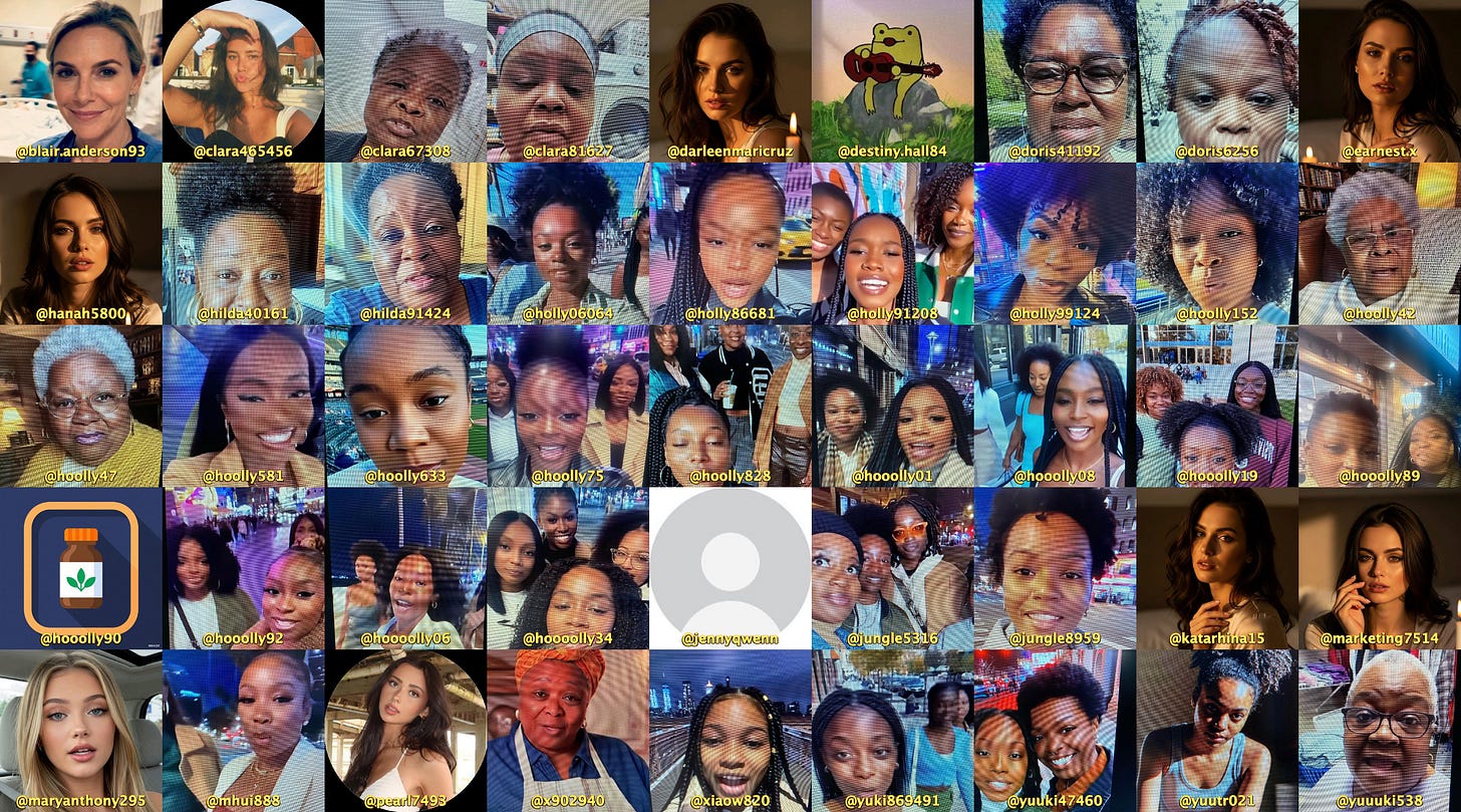 collage of the profile images used by the accounts as of Nov 16th, 2025