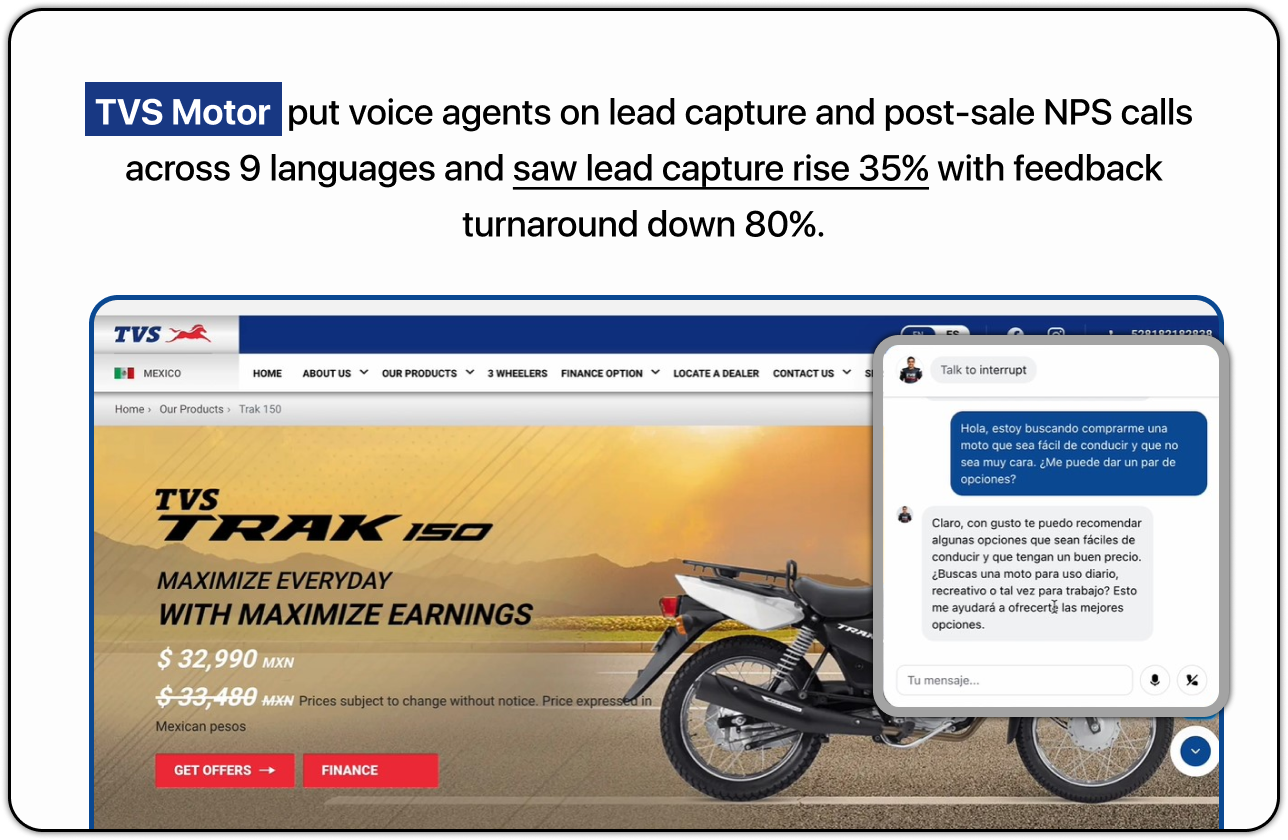 TVS Motor increased lead capture with ElevenLabs TVS Motor increased lead capture with ElevenLabs
