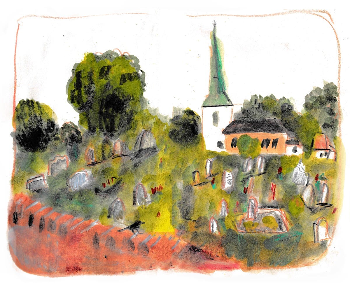 cemetary drawing by Beth Spencer