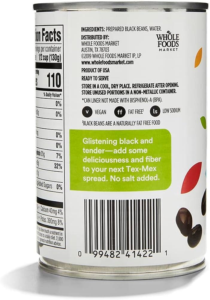 365 by Whole Foods Market, Unsalted Black Beans, 15 Ounce