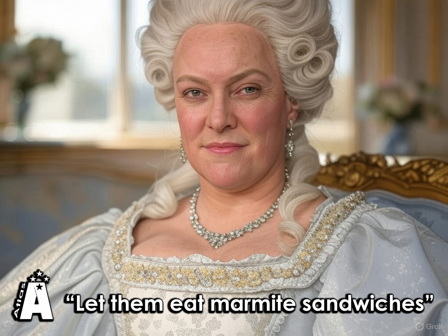 May be an image of 1 person and text that says "A "Let them eat marmite sandwiches" hes" Grok"