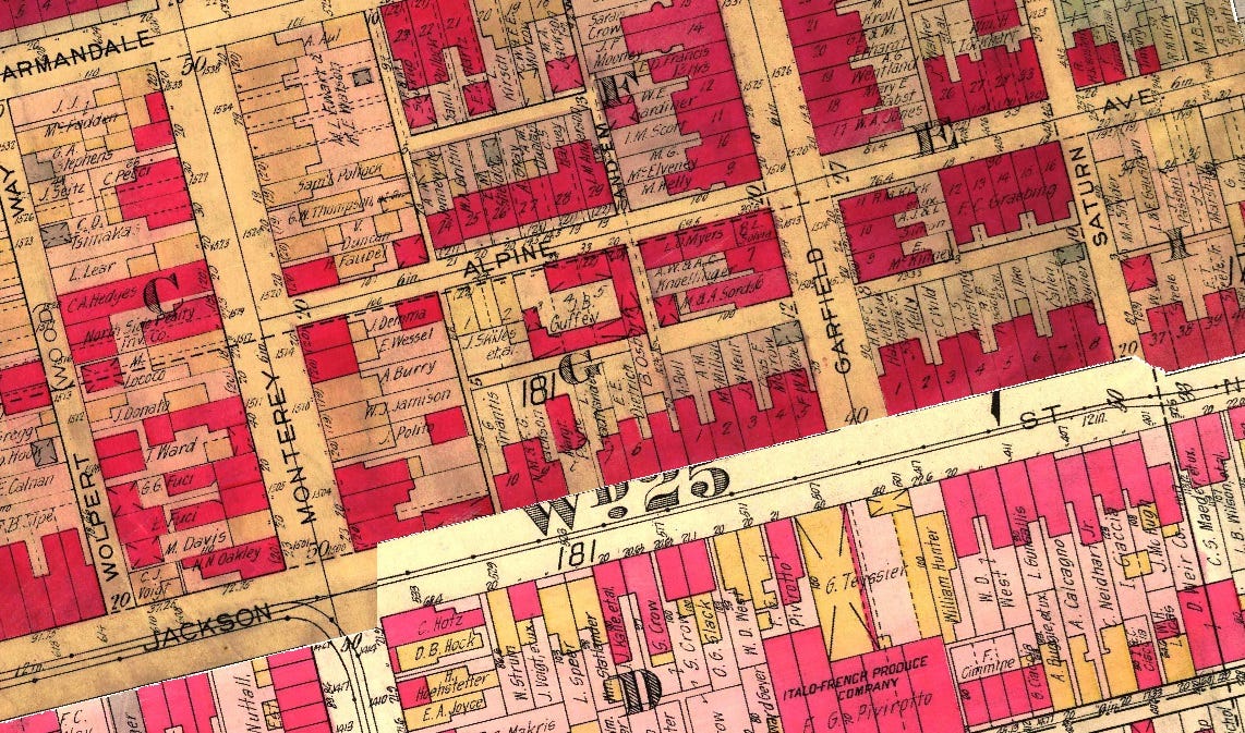 1923 street map of the area where Alpine Gardens Park, Central Northside currently inhabits.