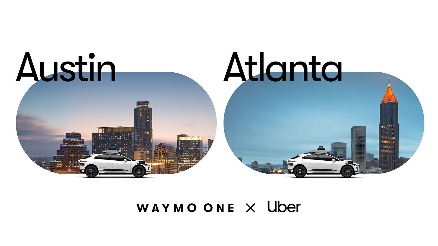 Waymo and Uber expand partnership to bring autonomous ride-hailing to  Austin and Atlanta