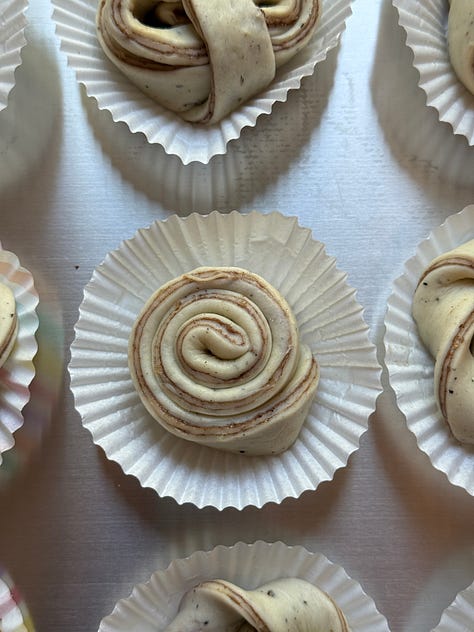 three photos of cinnamon buns shaped differently