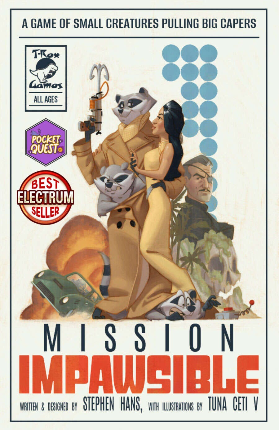 A woman looks at a racoon who is wearing a trenchcoat and holding a grappling hook.