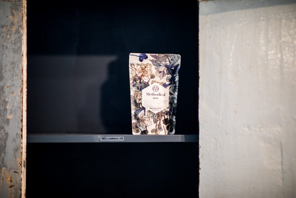 Available for purchase inside the shop: coffee beans from Methodical Coffee.