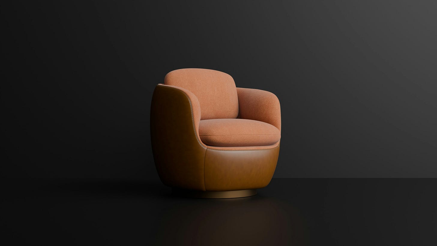 Rounded lounge chair with soft curves and enveloping arms, illustrating how furniture can create a sense of comfort and enclosure. Rounded lounge chair with soft curves and enveloping arms, illustrating how furniture can create a sense of comfort and enclosure.