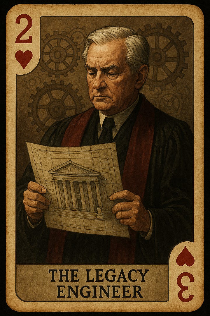 VIII. THE FOUR-CARD READING  THE SILENCE — pressure, not absence  THE LEGACY ENGINEER — builders of collapse & builders of renewal  THE SHATTERED HOME — the national psyche  THE DEMOLITION WINDOW — the moment documents vanish  These weren’t art.They were diagnosis.