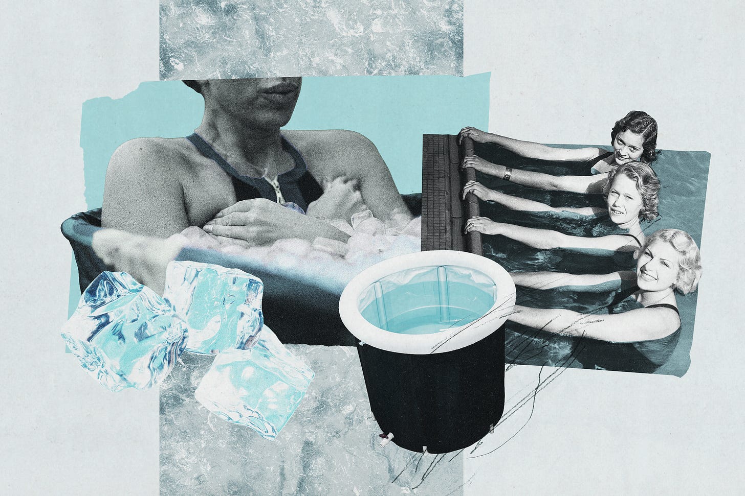 archival images of women in cold tubs and ice cubes