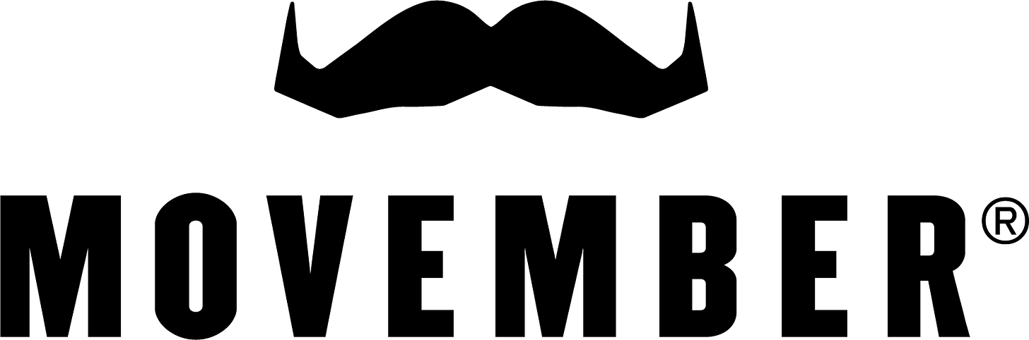 Nell'immagine viene mostrato il logo del Movmeber: dei mustacchi neri posizionati sopra la scritta maiuscola "MOVEMBER" Nell'immagine viene mostrato il logo del Movmeber: dei mustacchi neri posizionati sopra la scritta maiuscola "MOVEMBER"