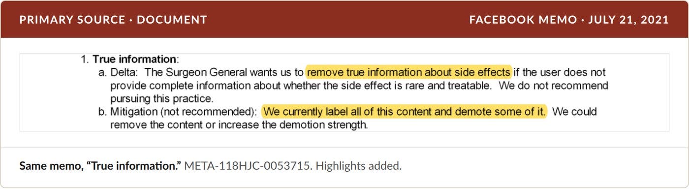 “True information,” from the same memo. META-118HJC-0053715.
