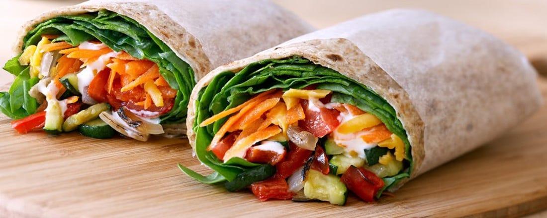 Rainbow Veggie & Hummus Wrap with Sauerkraut