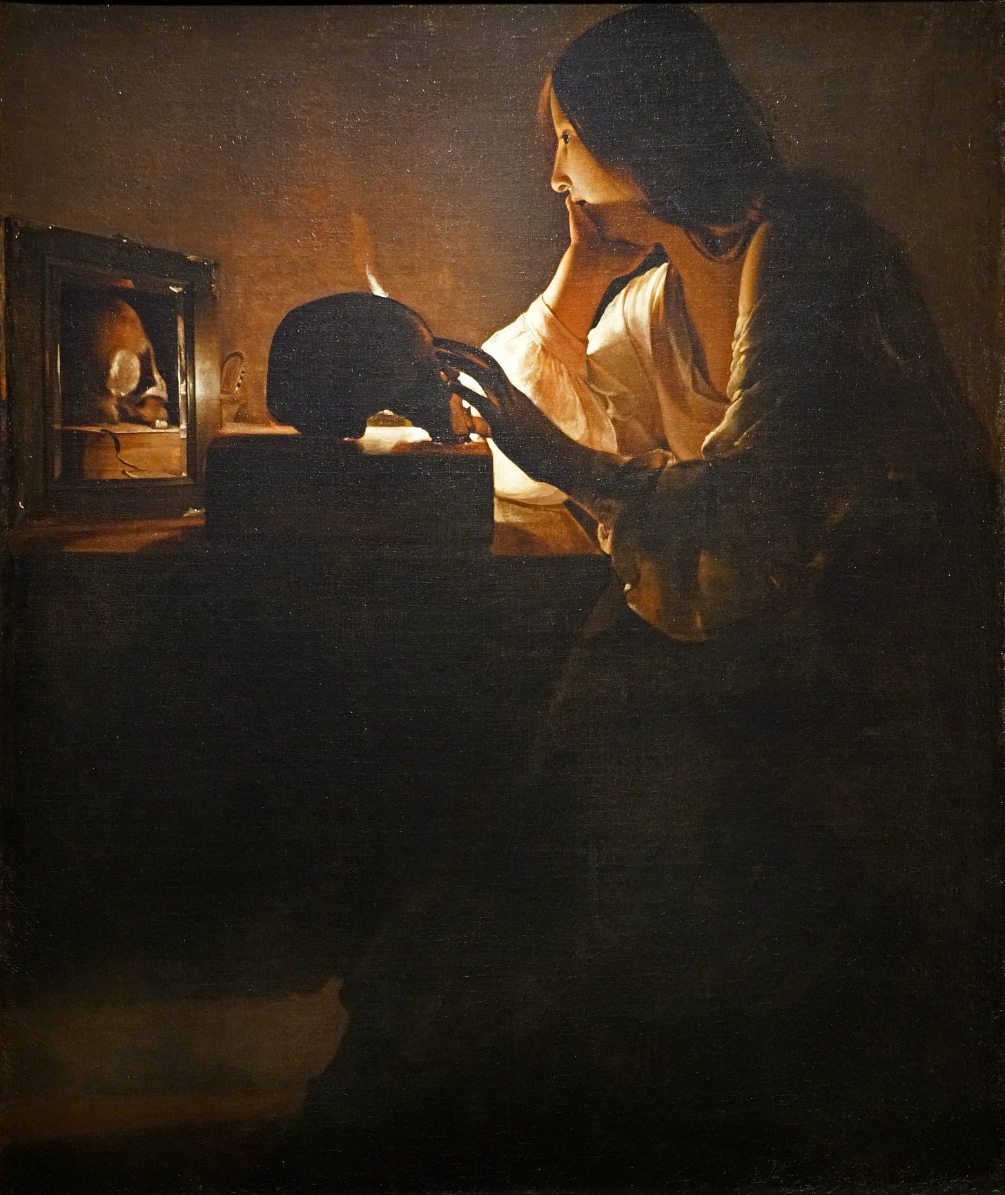 La Tour Magdalen with candle skull and mirror