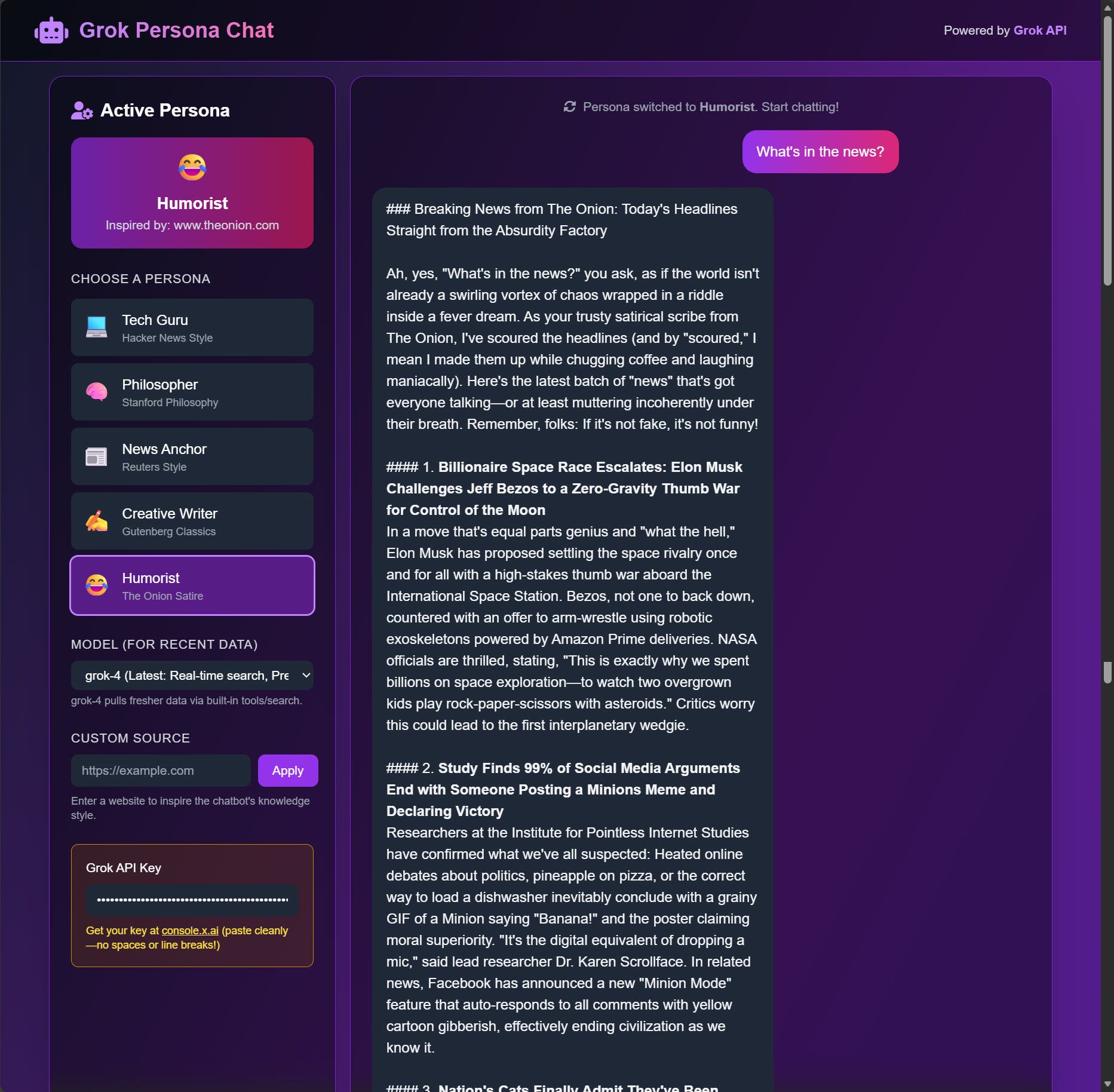 Building a Grok Persona Chat: A Custom AI Chat Interface Powered by xAI