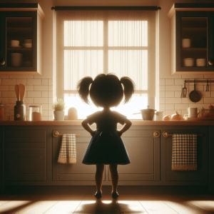 A child standing in the kitchen