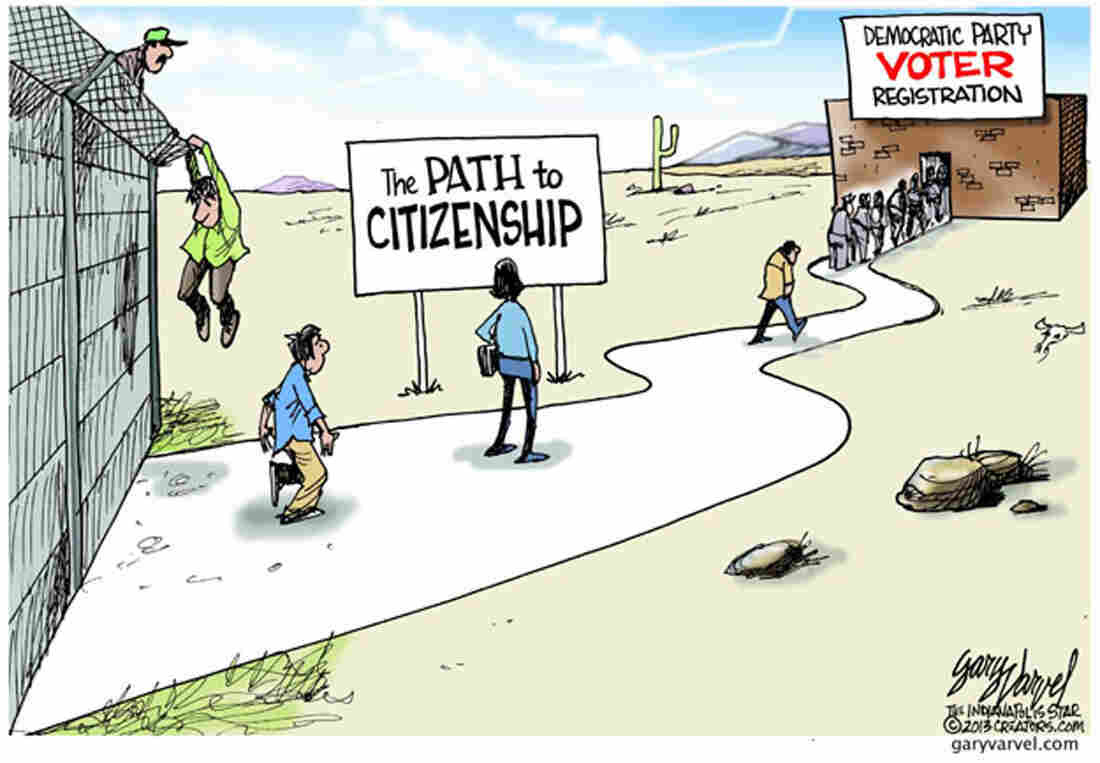 Image result from https://www.npr.org/2013/04/02/175951320/double-take-toons-moving-forward-on-immigration-reform