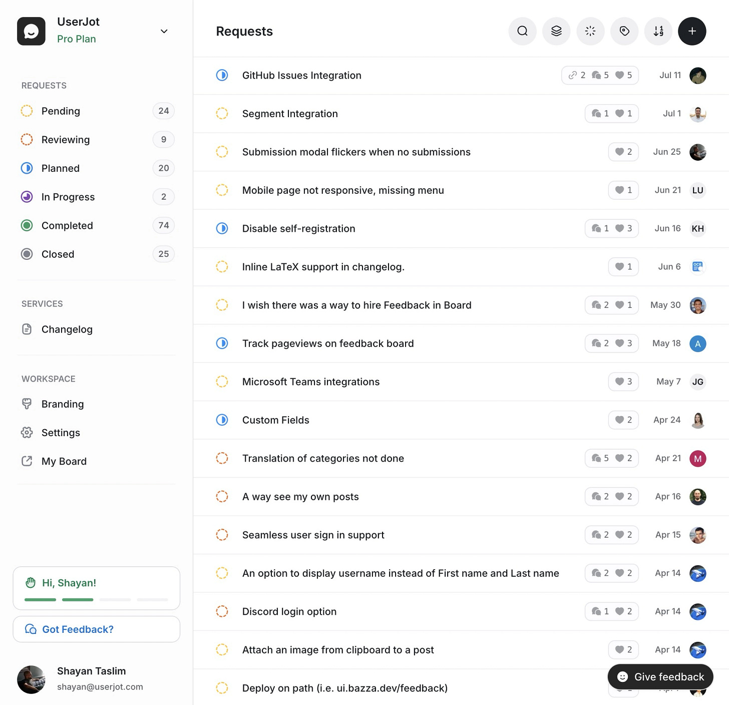 UserJot Dashboard