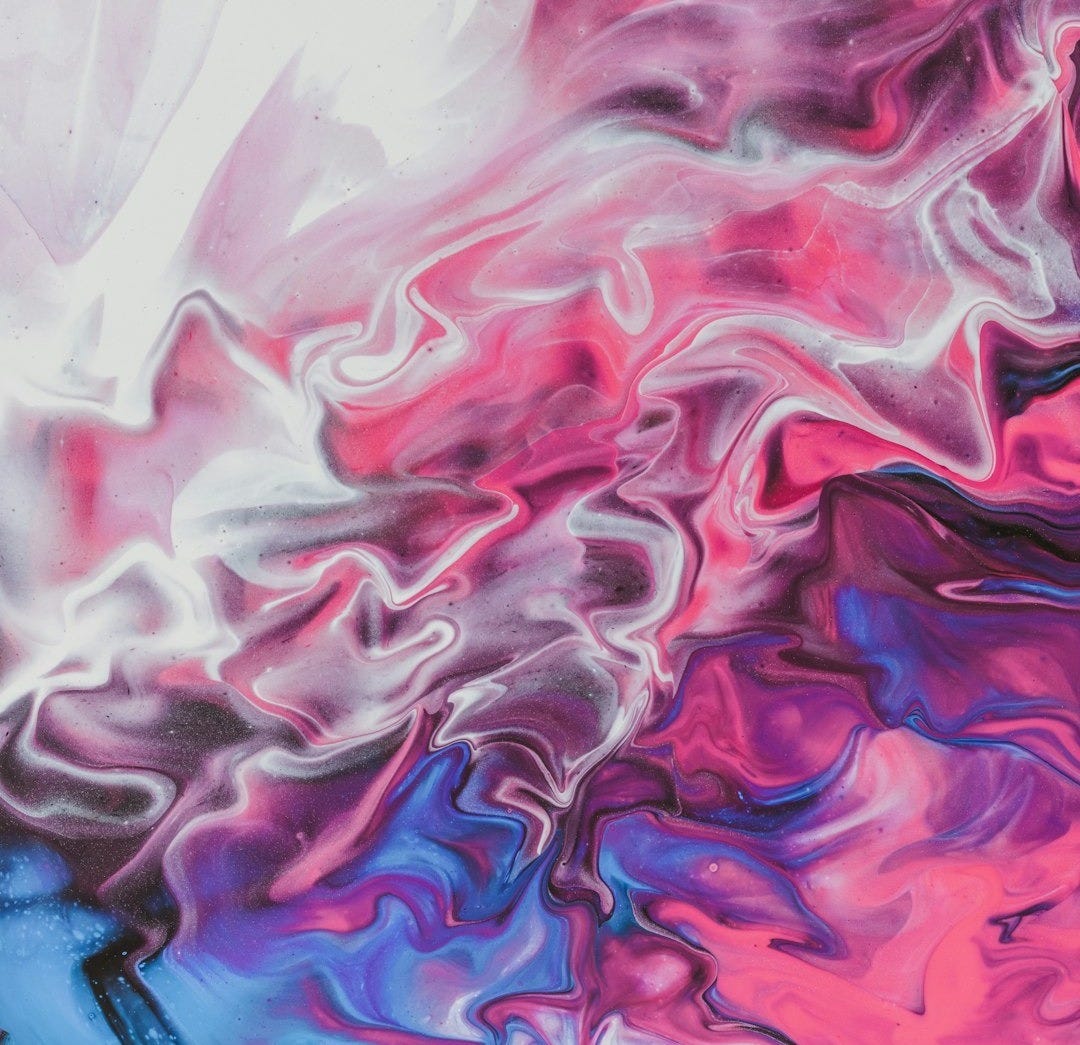 blue white and pink abstract painting