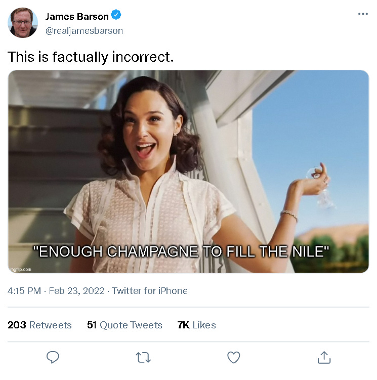 Contrary to popular belief, there is not enough champagne to fill the Nile,  despite what Gal Gadot may tell you. : r/shittymoviedetails