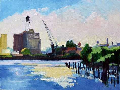 group of landscape paintings of Philadelphia and Maine