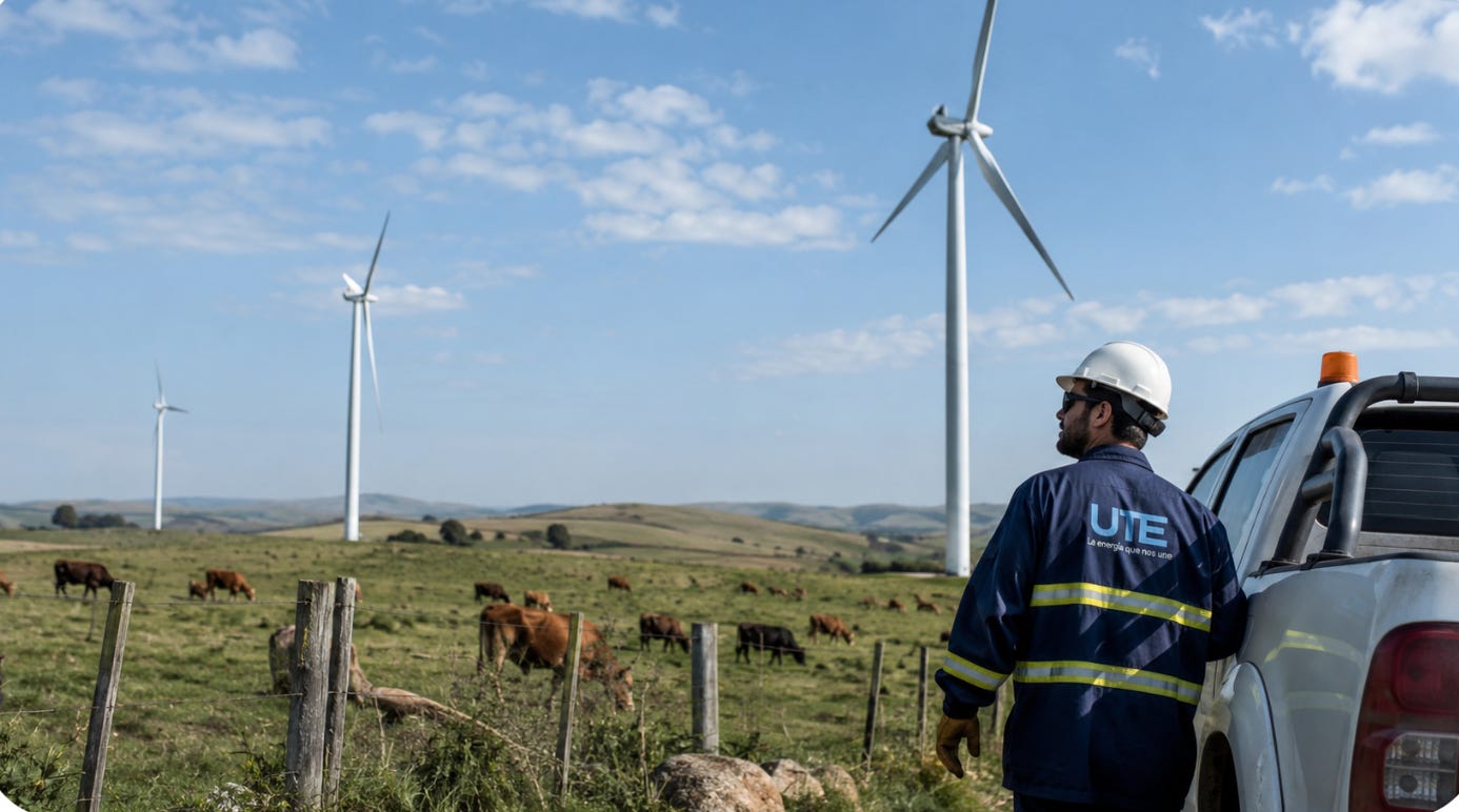 Wind turbines over arable land mark Uruguay's energy transition across the interior countryside Wind turbines over arable land mark Uruguay's energy transition across the interior countryside