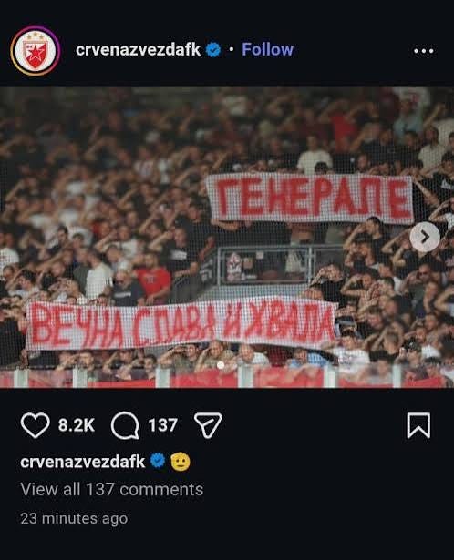 Red Star Belgrade fans mourning war criminal Ratko Mladić, the "Butcher of Bosnia", who died today. Posted by club's official account. : r/soccer Red Star Belgrade fans mourning war criminal Ratko Mladić, the "Butcher of Bosnia", who died today. Posted by club's official account. : r/soccer