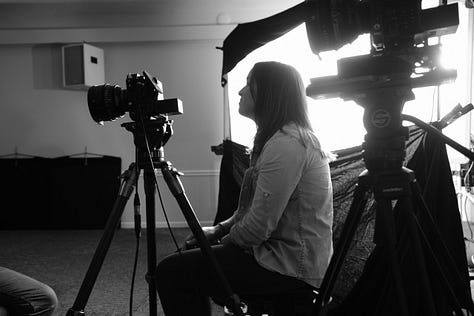 9 photos from the interview day with David. Photos feature Claire, Murray, Garrett, Jody, & David on set in the church sanctuary.