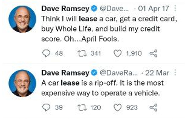 Dave Ramsey doesn't like car leases Dave Ramsey doesn't like car leases