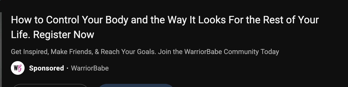Screenshot reads, in part: "How to Control Your Body and the Way It Looks For The Rest of Your Life. Register Now."