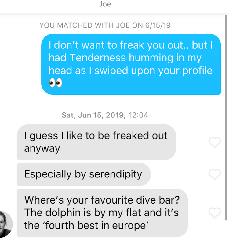 our first exchange, on Tinder