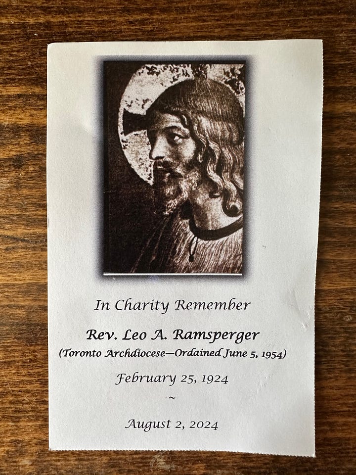 Rev. Leo A. Ramsperger card with image of Christ on one side and faith quotes on the other side