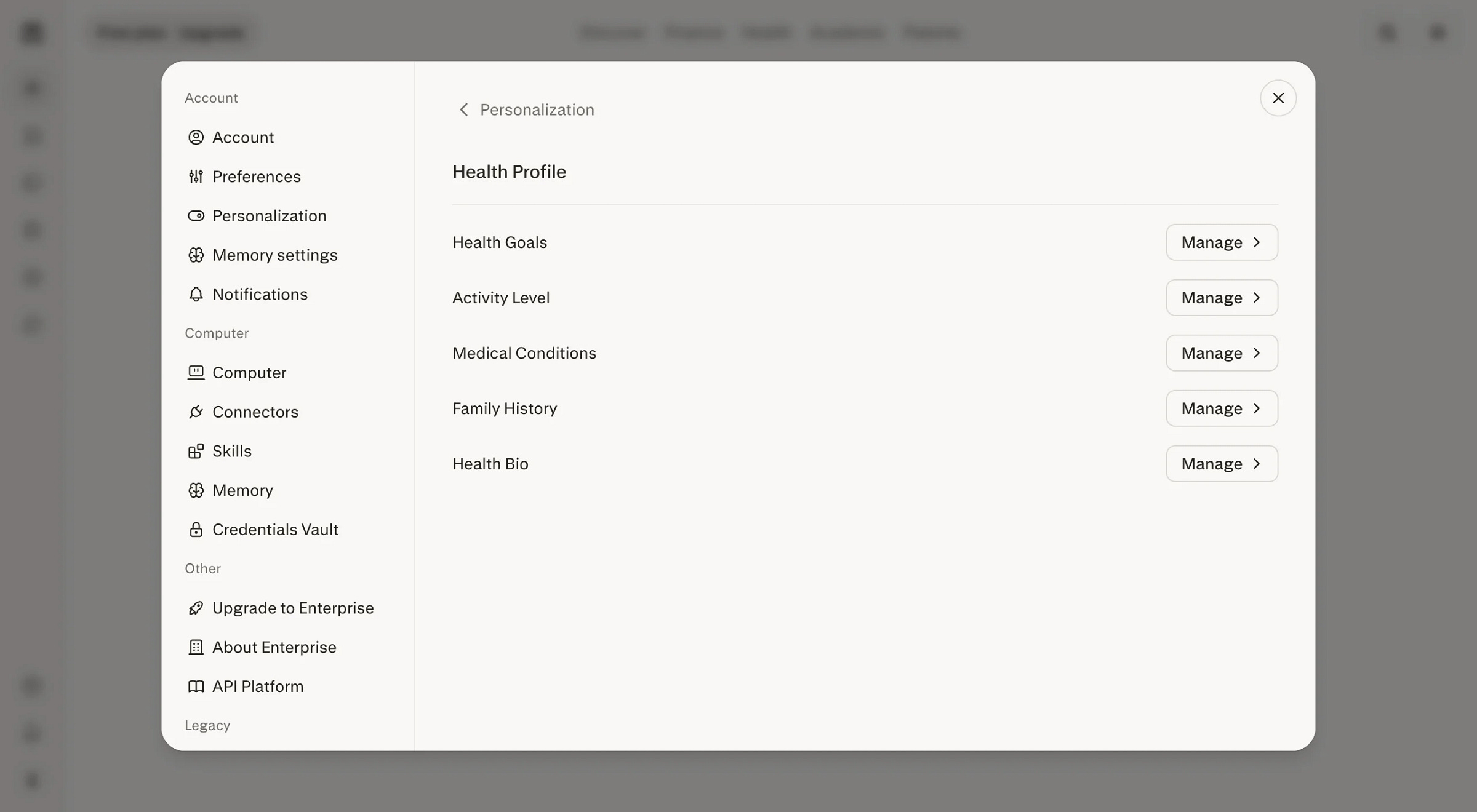 Perplexity health profile personalization
