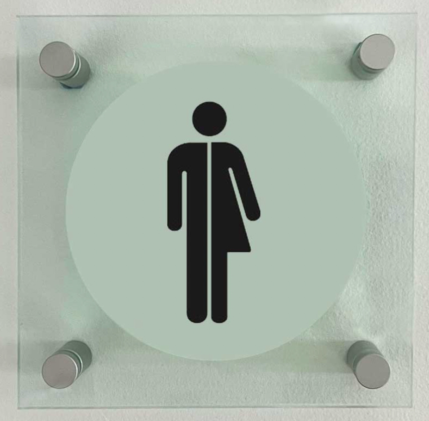 Toilet sign that is one character with left side as male and right side as female Toilet sign that is one character with left side as male and right side as female