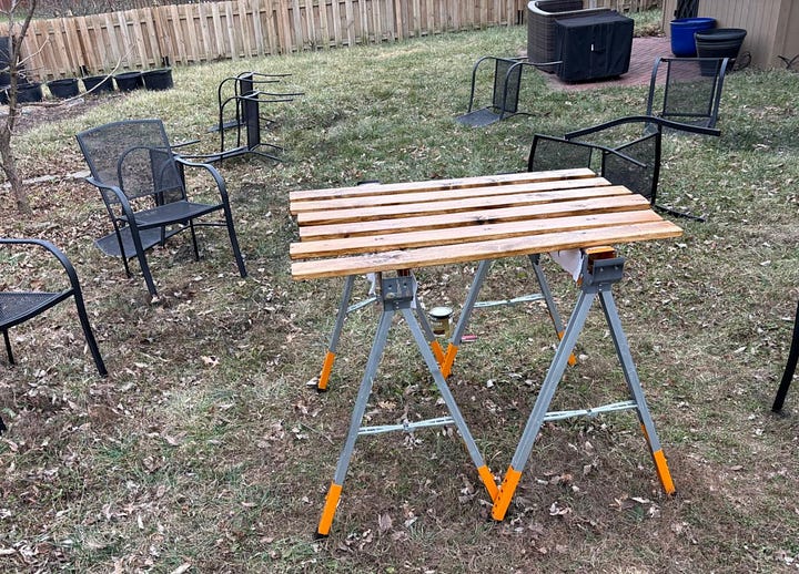 Painting & Staining; Ben was a great help drilling holes for carriage bolts