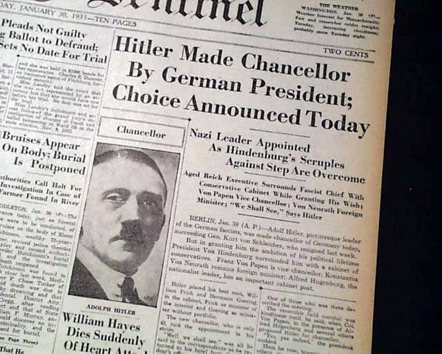 Adolph Hitler made chancellor of Germany... - RareNewspapers.com
