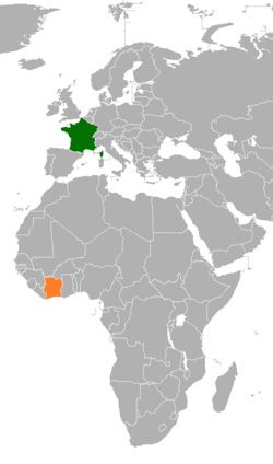 Map indicating locations of France and Ivory Coast