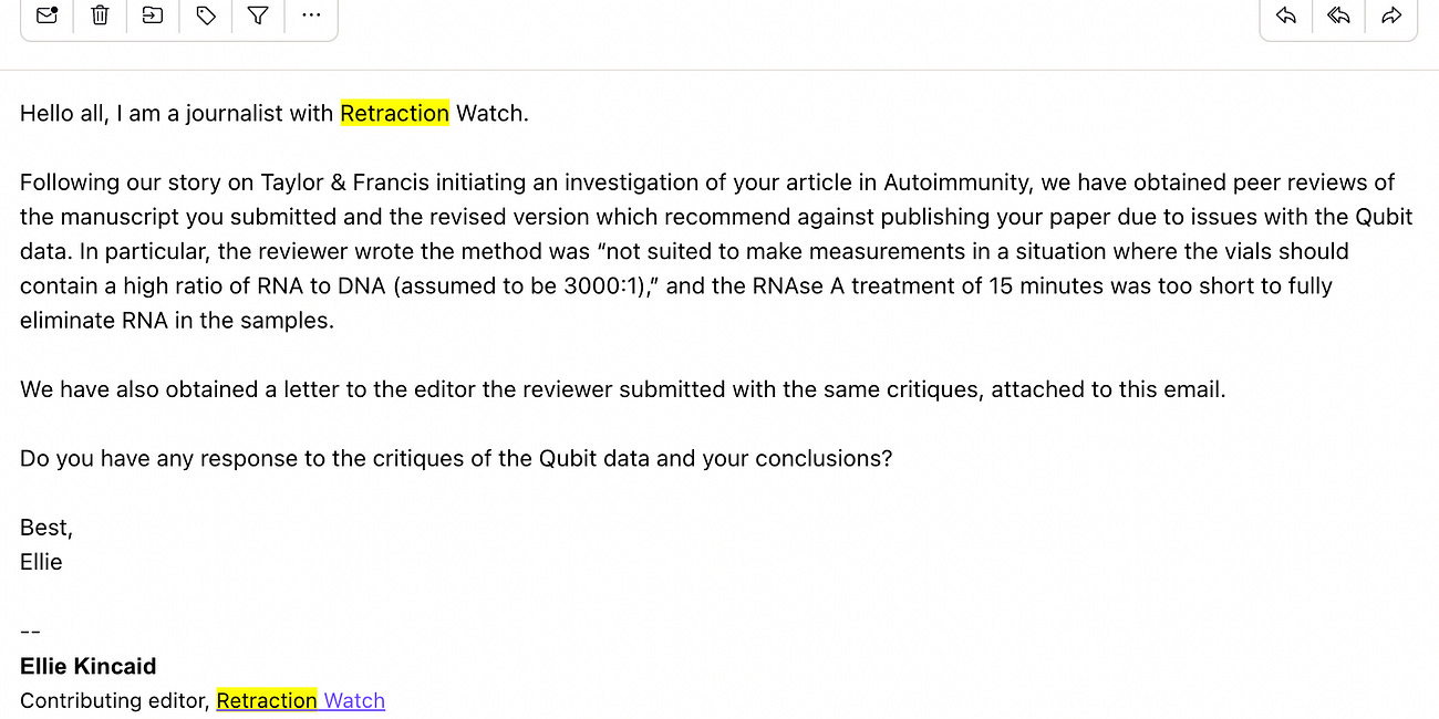 DNA paper RETRACTION update: We received a new email about our paper that is "under investigation"