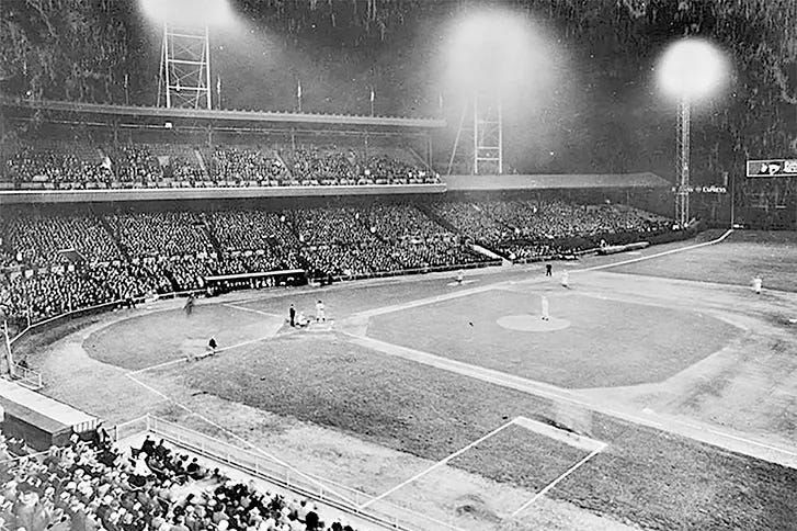 Baseball under the lights at Crosley Field in 1935.