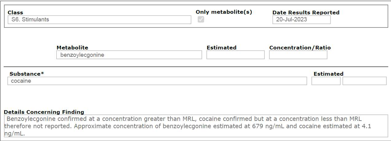 Adam Rusling’s test results
