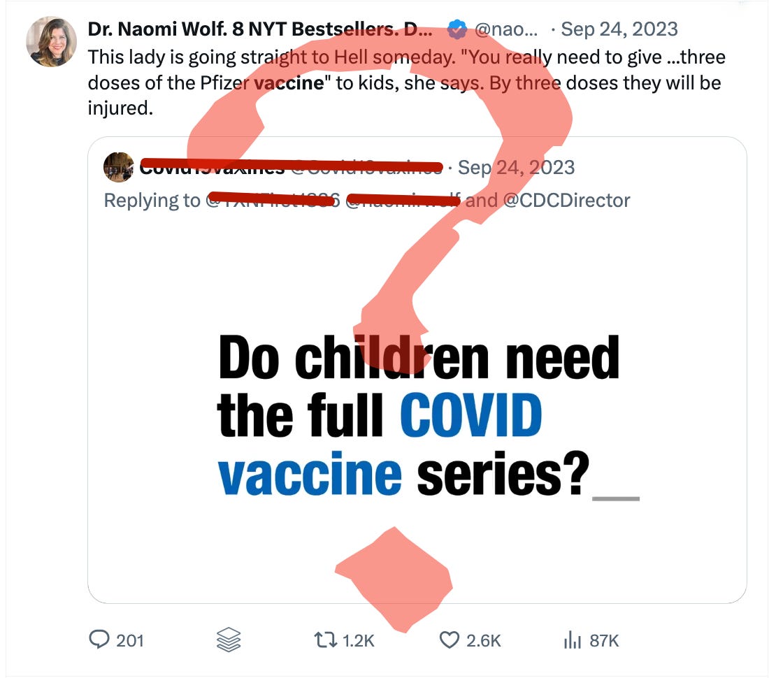 Dr. Naomi Wolf has not met a conspiracy theory about COVID vaccines that she won’t repost.