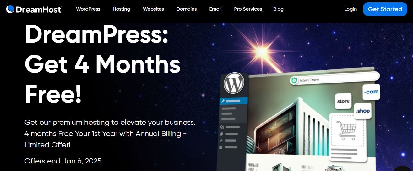 DreamHost control panel offering beginner-friendly hosting tools.