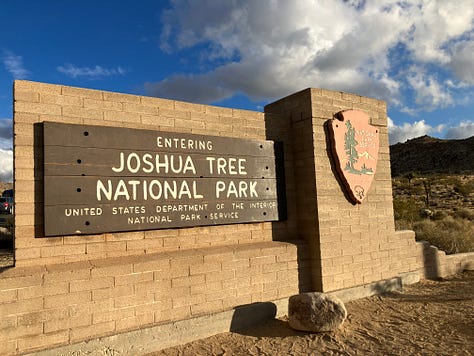 Joshua Trees, Boulders and rock outcroppings, Joshua Tree National Park Sign